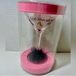 (NEW) MINX SHOE THEMED MARTINI GLASS W/FEATHERS AT THE BASE OF GLASS (SEALED)